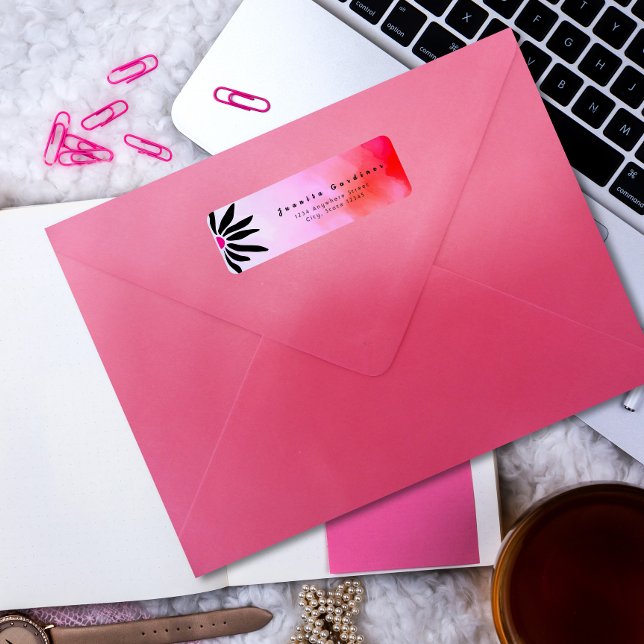 Pink Black Retro Mod Geometric Flower (A little retro drama for every envelope.)
