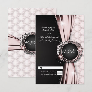 Pink Black Ribbon Glam Luxury Wedding RSVP Reply  Invitation