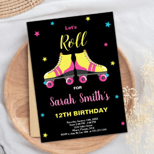 Pink Black Roller birthday invitations
