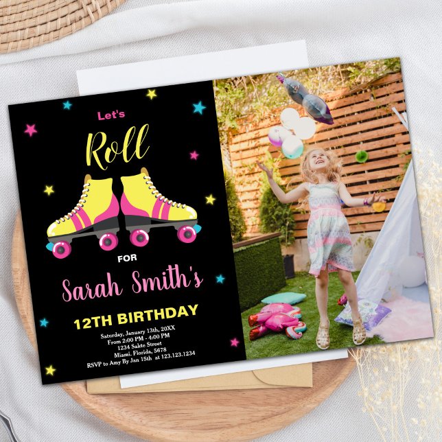 Pink Black Roller birthday invitations With Photo (Pink Black Roller birthday invitations With Photo)