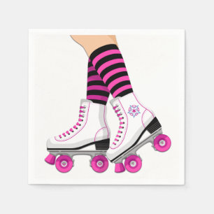 Pink & Black Roller Skate Skating Birthday Party Napkin