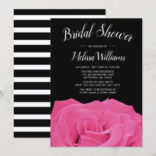 Pink & Black Rose Bridal Shower Invitations