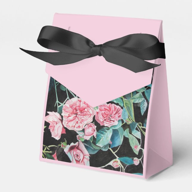 Pink Black Rose Floral Tea Party Cake Favour Box (Front Side)
