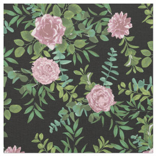 Pink Black Roses Floral Flowers Fabric