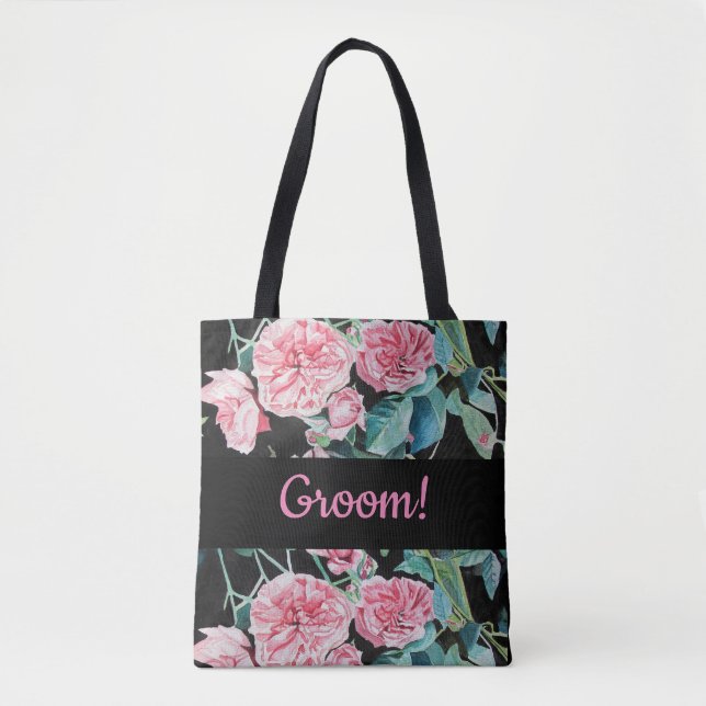 Pink Black Roses Rose Groom wedding Man Tote Bag (Front)