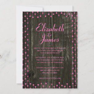 Pink & Black Rustic Barn Wood Wedding Invitations