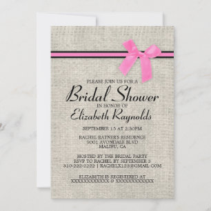 Pink Black Rustic Burlap Bridal Shower Invitations
