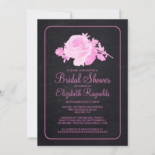 Pink Black Rustic Floral Bridal Shower Invitations (Front)