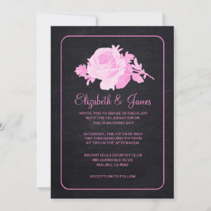 Pink Black Rustic Floral/Flower Wedding Invitation