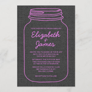 Pink & Black Rustic Mason Jar Wedding Invitations