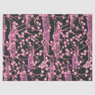 PINK BLACK SAKURA FLOWERS Japanese Floral Pattern Tissue Paper