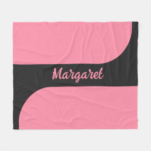  pink &black script girly monogram name fleece blanket