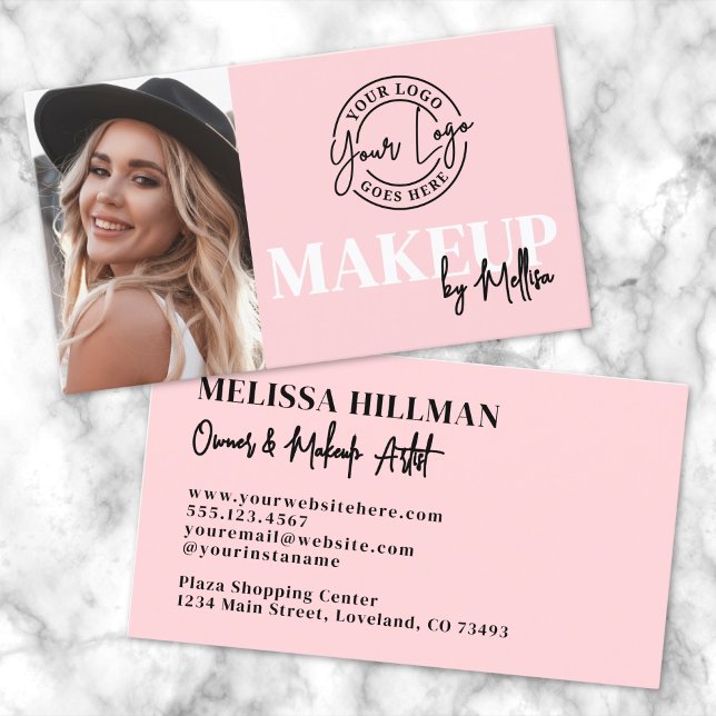 Pink Black Script Photo Logo Makeup Business Card (Pink Black Script Photo Logo Makeup Business Card )