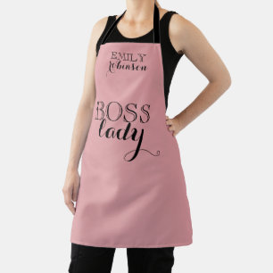 Pink Black Scripted Boss Lady Personalised Gift Apron
