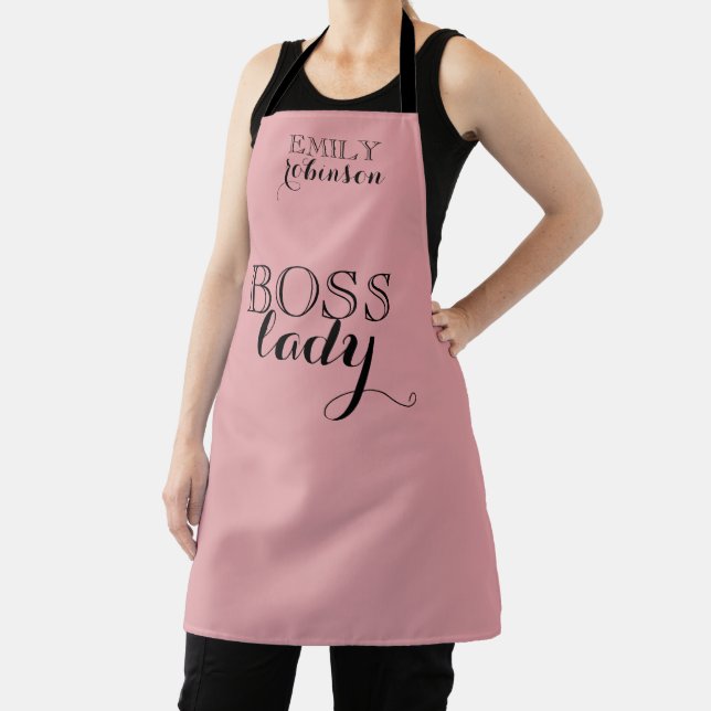 Pink Black Scripted Boss Lady Personalised Gift Apron (Insitu)
