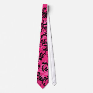 Pink, Black Scrolls Wedding Attendant Neck Tie
