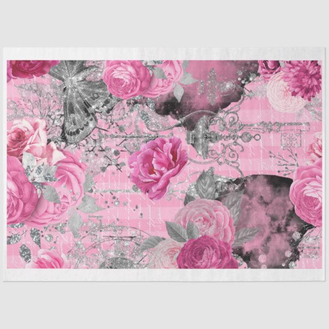 Pink & Black Shabby Glam Couture 5 Decoupage Paper (Front)