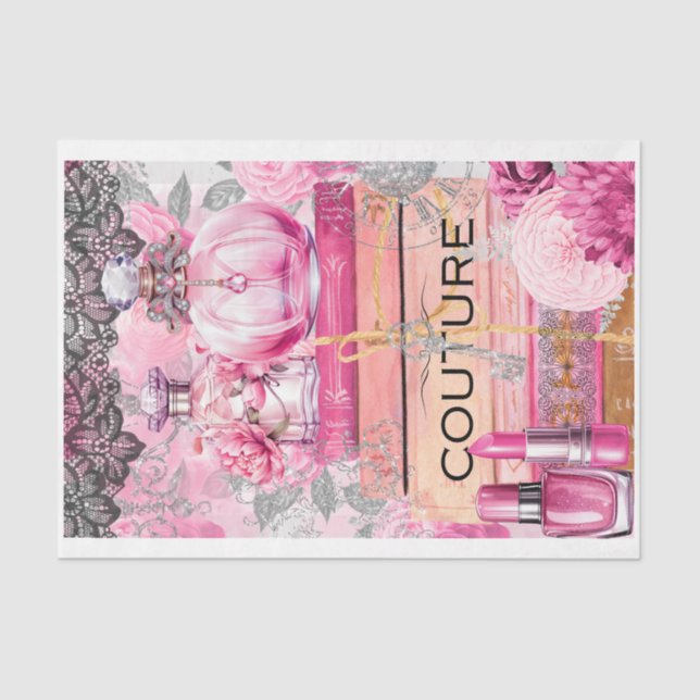 Pink & Black Shabby Glam Couture decoupage Paper (Front)