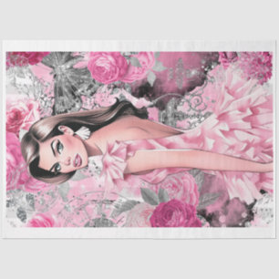 Pink & Black Shabby Glam Girl Decoupage Paper