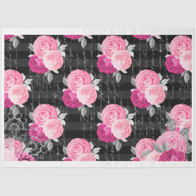 Pink & Black Shabby Glam Roses 2 Decoupage Paper (Front)