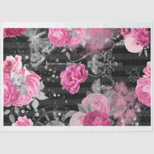 Pink & Black Shabby Glam Roses Decoupage Paper