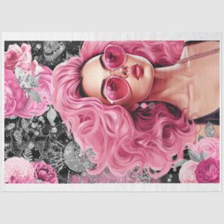 Pink & Black Shabby Glam Woman Decoupage Paper