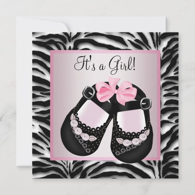 Pink Black Shoes Pink Zebra Baby Shower Invitation (Front)