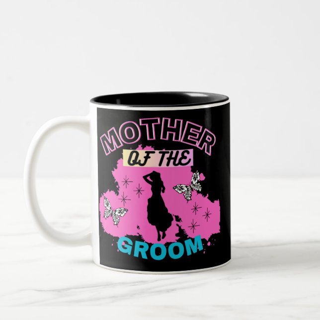 Pink & Black Silhouette Mum Mother Of The Groom  Two-Tone Coffee Mug (Left)