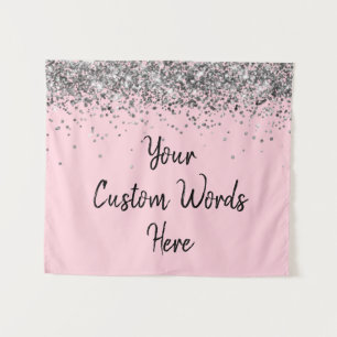 Pink Black Silver Birthday Party Photo Booth Prop Tapestry