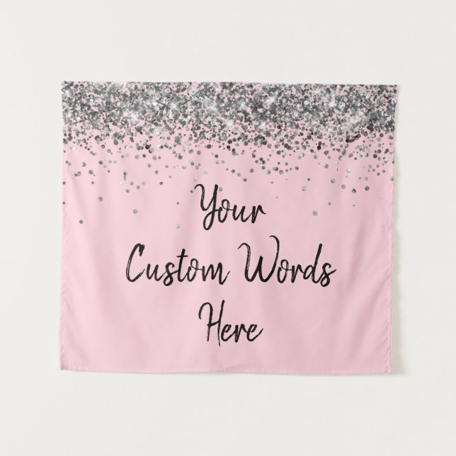 Pink Black Silver Birthday Party Photo Booth Prop Tapestry (Front (Horizontal))