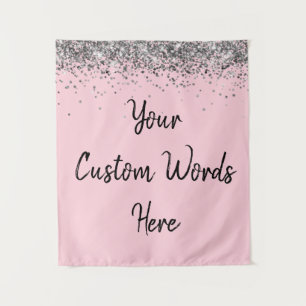 Pink Black Silver Birthday Party Photo Booth Prop Tapestry