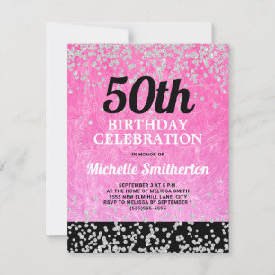 Pink Black Silver Glitter Adult 50th Birthday Card