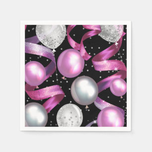 Pink Black Silver Glitter Sweet 16 Birthday Party Napkin