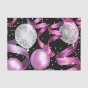 Pink Black Silver Glitter Sweet 16 Birthday Party Tissue Paper