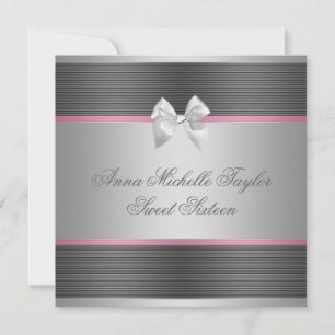 Pink Black Silver Sweet 16 Birthday Party Invitation