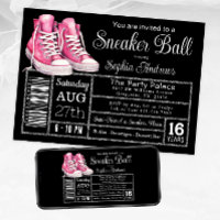Pink Black Sneaker Ball Birthday Party Shoe Label