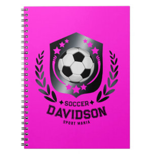 Pink Black Soccer Ball With Custom Name Text Notebook