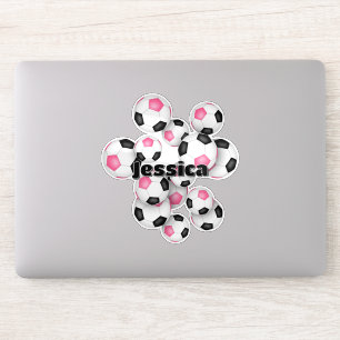 pink black soccer balls sticker with girls name