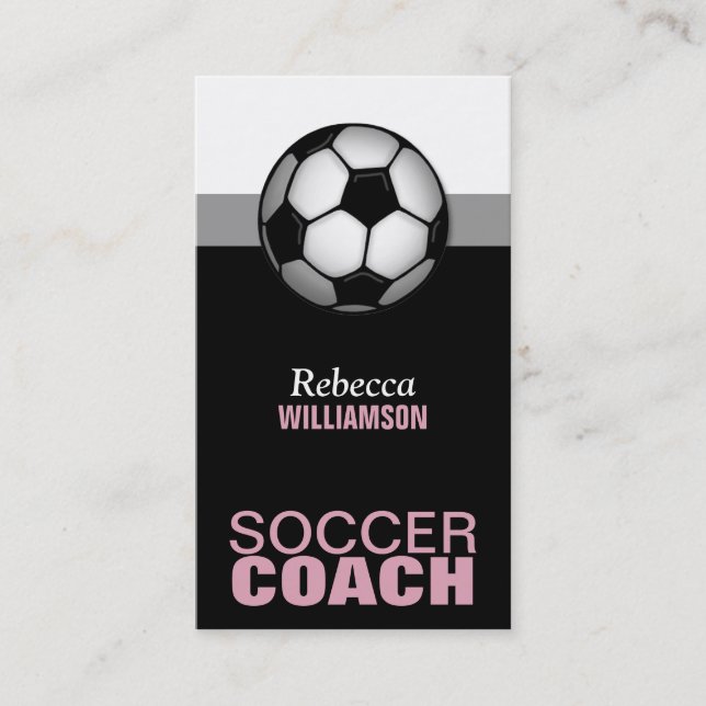 Pink & Black Soccer Coach Business Cards (Front)