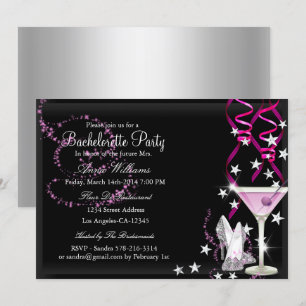 Pink Black Sparkle Bachelorette Party Invite