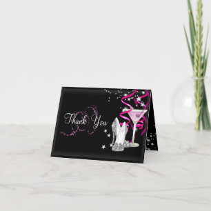 Pink & Black Sparkle Thank You Card