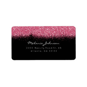 Pink Black Sparkly Glitter Brush Stroke Label