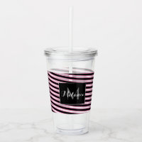 Pink Black Spiral Ribbon Stripes Monogram Custom