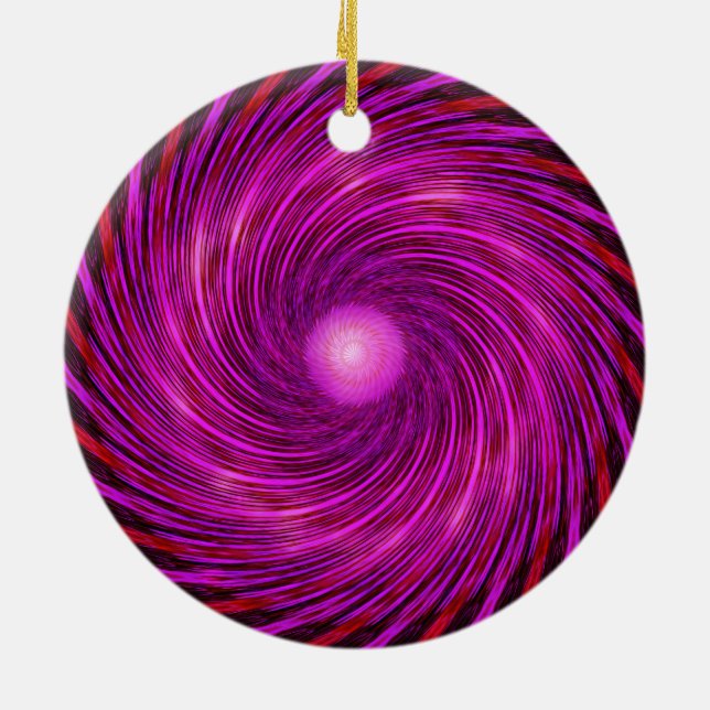 Pink Black Spiral Wave Kaleidoscope Art Ceramic Tree Decoration (Back)