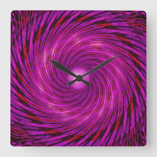 Pink Black Spiral Wave Kaleidoscope Art Clock