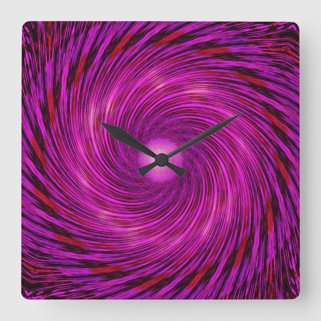 Pink Black Spiral Wave Kaleidoscope Art Clock (Front)