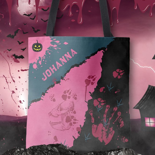 Pink & Black Spooky Paw Prints Tote Bag (Pink & Black Spooky Paw Prints Tote Bag ©Susanne Sachers - Sunny Mind 🌞)