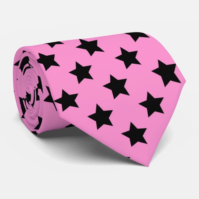 Pink black star tiled pattern tie (Rolled)
