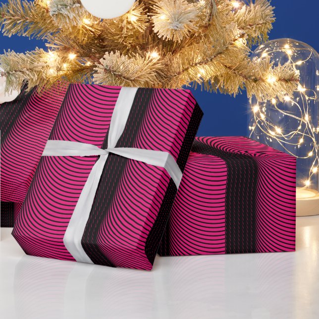 Pink Black Stripe Pattern Birthday Christmas Cute Wrapping Paper (Holidays)