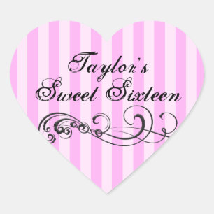 Pink & Black Stripe Sweet Sixteen Envelope Sticker